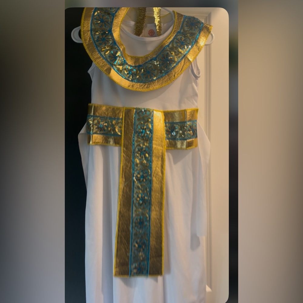 Halloween Costume - Cleopatra/Egyptian/White Dress, headpiece & sheer shawl